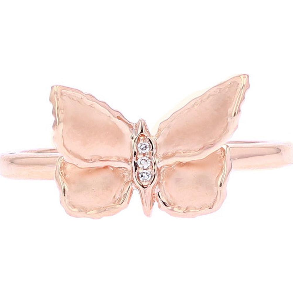 10K Rose Gold Butterfly Ring with 0.01 Carat Diamond Accents