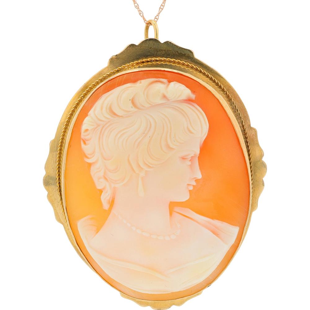 10K Rose Gold Cameo Pendant Necklace with Carved Agate - 18" Chain