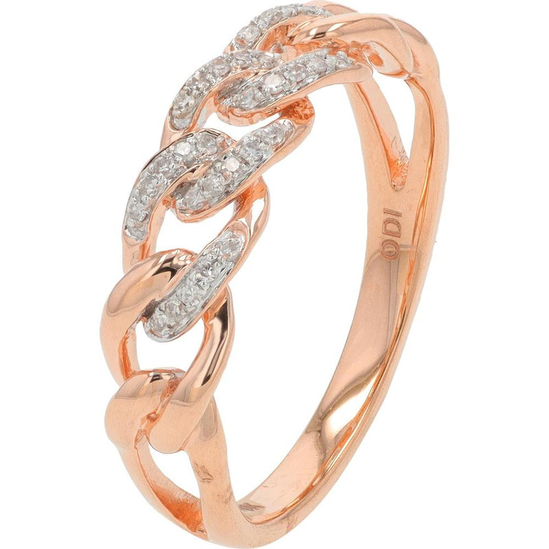 10K Rose Gold Chain Link Ring with Pavé Set Round Diamonds - 0.25 Carat Total Diamond Weight