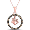 10K Rose Gold Circle Pendant with Prong-Set Round Brown Diamonds and Dog Paw Charm - 0.20 Carat Total Diamond Weight