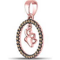 10K Rose Gold Circle Pendant with Prong-Set Round Brown Diamonds and Dog Paw Charm - 0.20 Carat Total Diamond Weight
