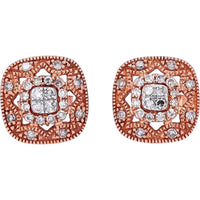 10K Rose Gold Cluster Diamond Stud Earrings with Milgrain Detailing - 0.40 Carats Total Diamond Weight