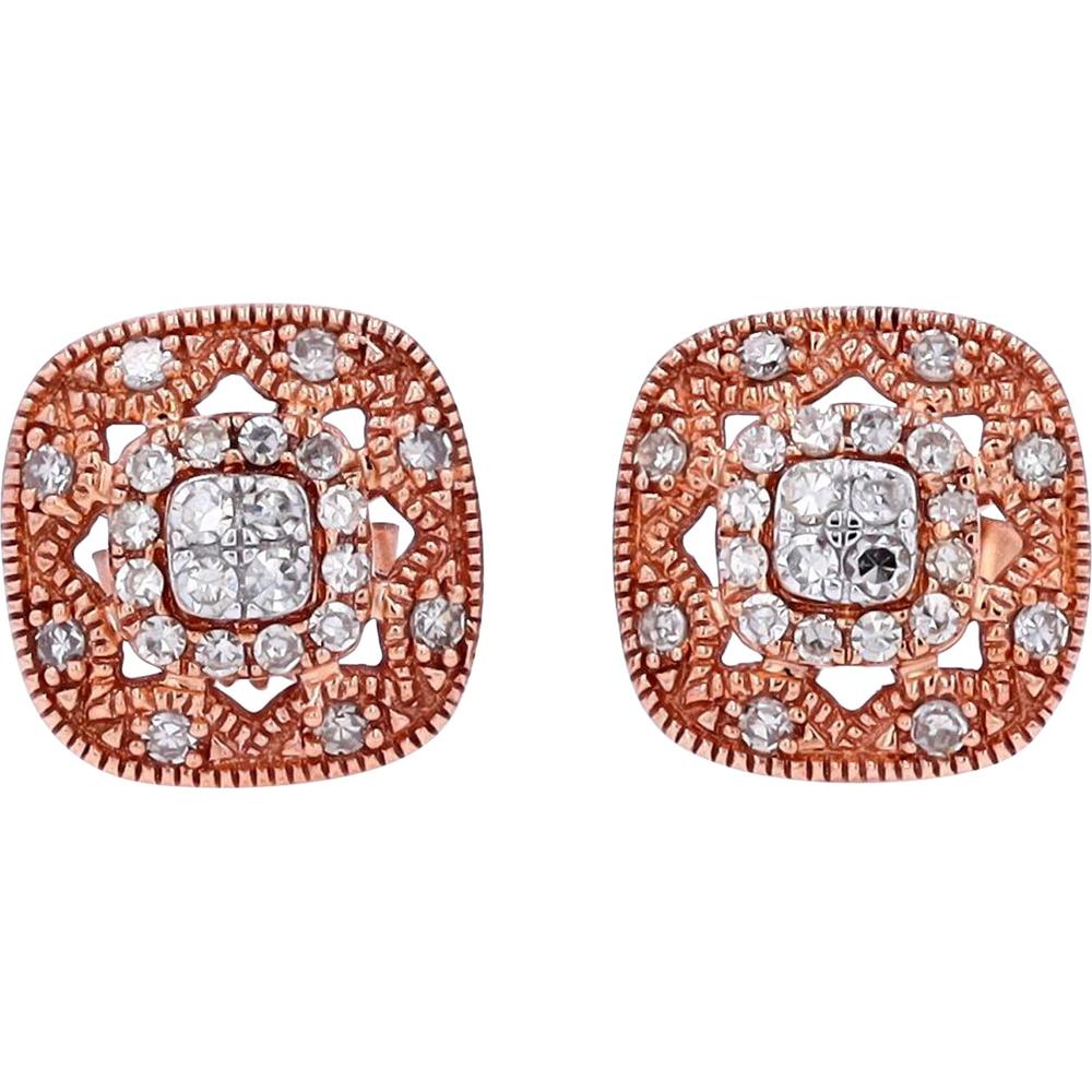 10K Rose Gold Cluster Diamond Stud Earrings with Milgrain Detailing - 0.40 Carats Total Diamond Weight