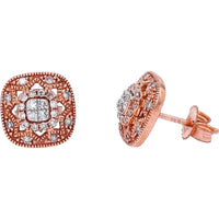 10K Rose Gold Cluster Diamond Stud Earrings with Milgrain Detailing - 0.40 Carats Total Diamond Weight