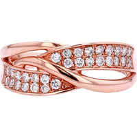 10K Rose Gold Crossover Ring with Round Diamonds - 0.38 Carat Total Diamond Weight