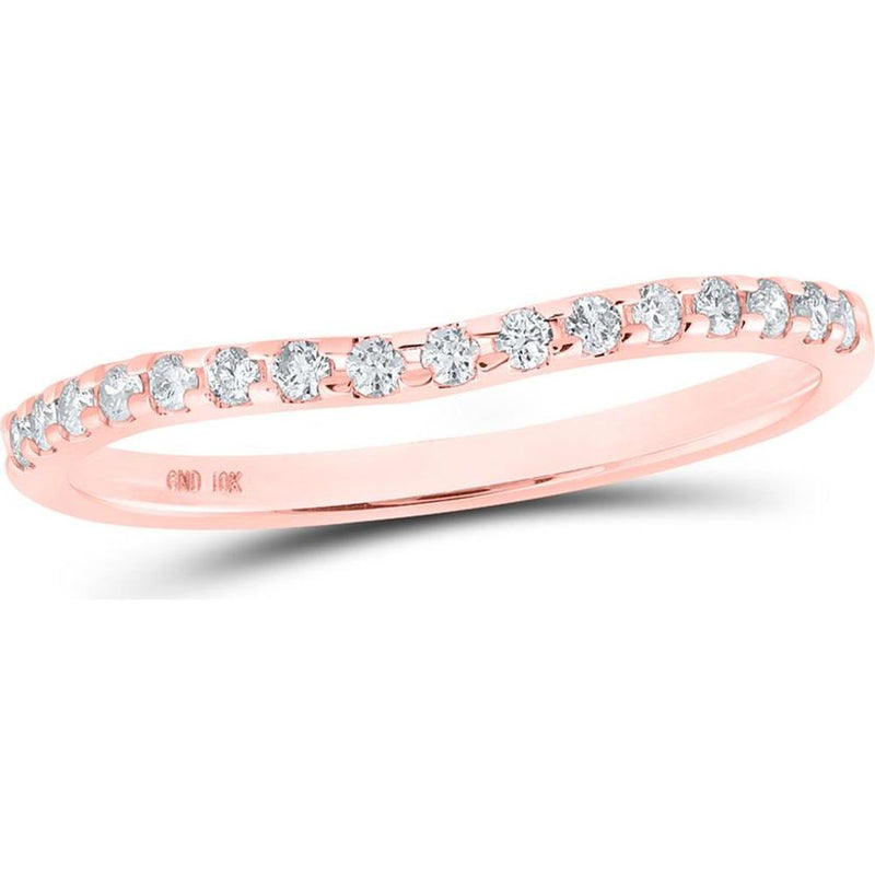 10K Rose Gold Curved Band with Pave-Set Round Diamonds - 1/6 Carat Total Diamond Weight