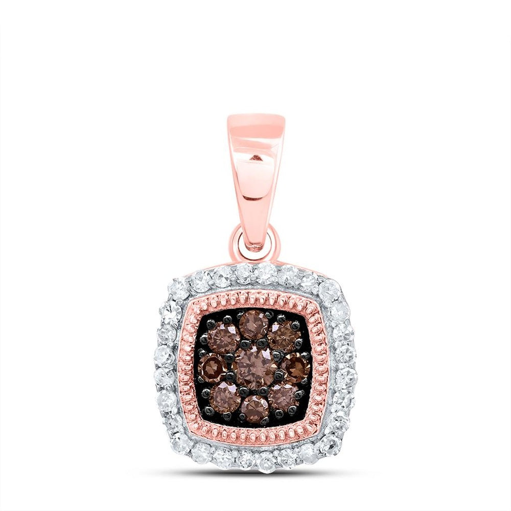 10K Rose Gold Cushion Brown and White Diamond Pendant - 1/4 Carat Total Diamond Weight