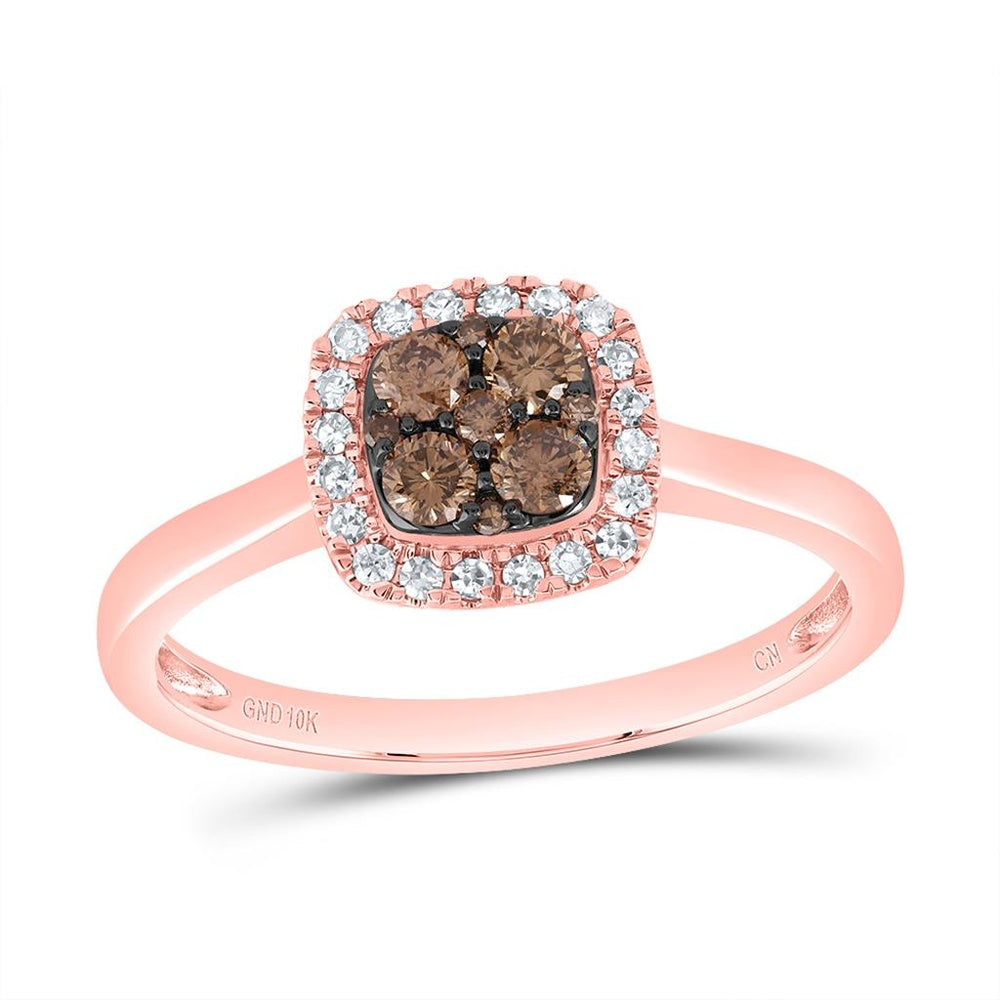 10K Rose Gold Cushion Brown and White Diamond Ring - 1/3 Carat Total Diamond Weight