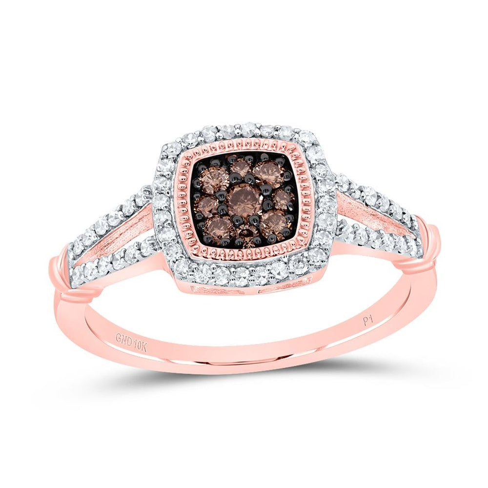 10K Rose Gold Cushion Brown and White Diamond Ring - 3/8 Carat Total Diamond Weight