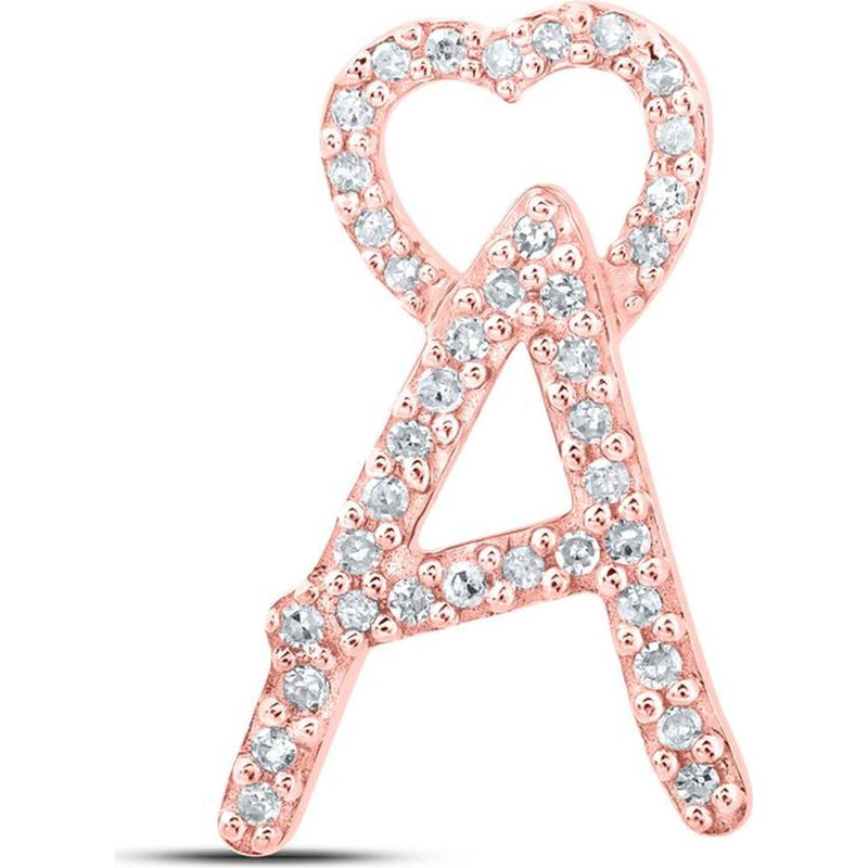 10K Rose Gold Diamond "A" Heart Pendant - 1/8 Carat Total Diamond Weight
