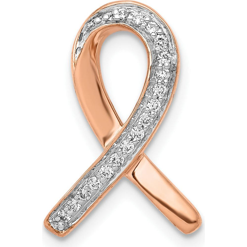 10K Rose Gold Diamond Awareness Ribbon Slide Pendant with Diamond Accent by Oro Pregiato