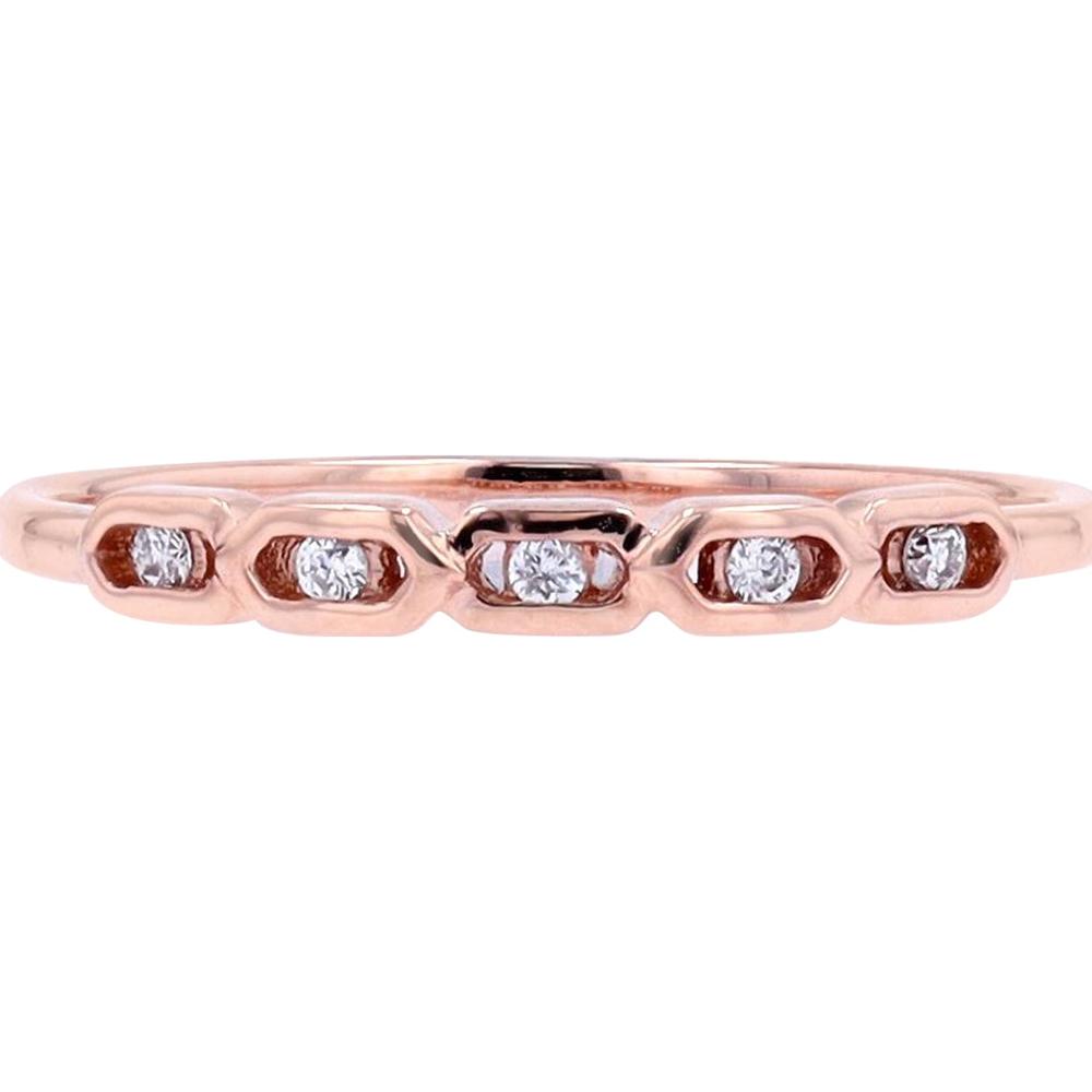 10K Rose Gold Diamond Band with 0.045 Carat Total Round Diamonds - Petite Stacking Ring