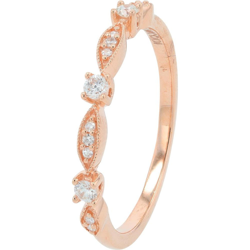 10K Rose Gold Diamond Band with Marquise and Milgrain Details - 0.15 Carats Total Diamond Weight