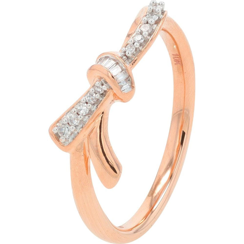 10K Rose Gold Diamond Bow Ring - 1/10 Carat Total Diamond Weight