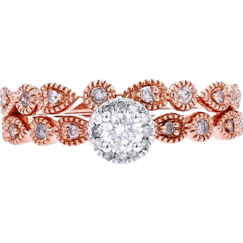 10K Rose Gold Diamond Bridal Set with 0.33 Carat Total Diamond Weight