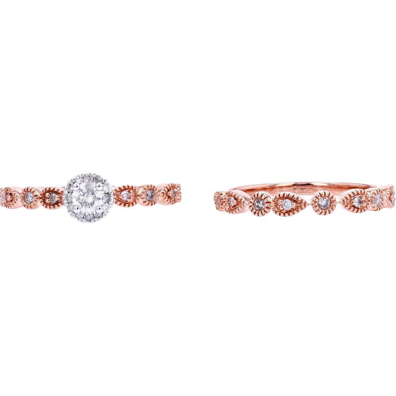 10K Rose Gold Diamond Bridal Set with 0.33 Carat Total Diamond Weight