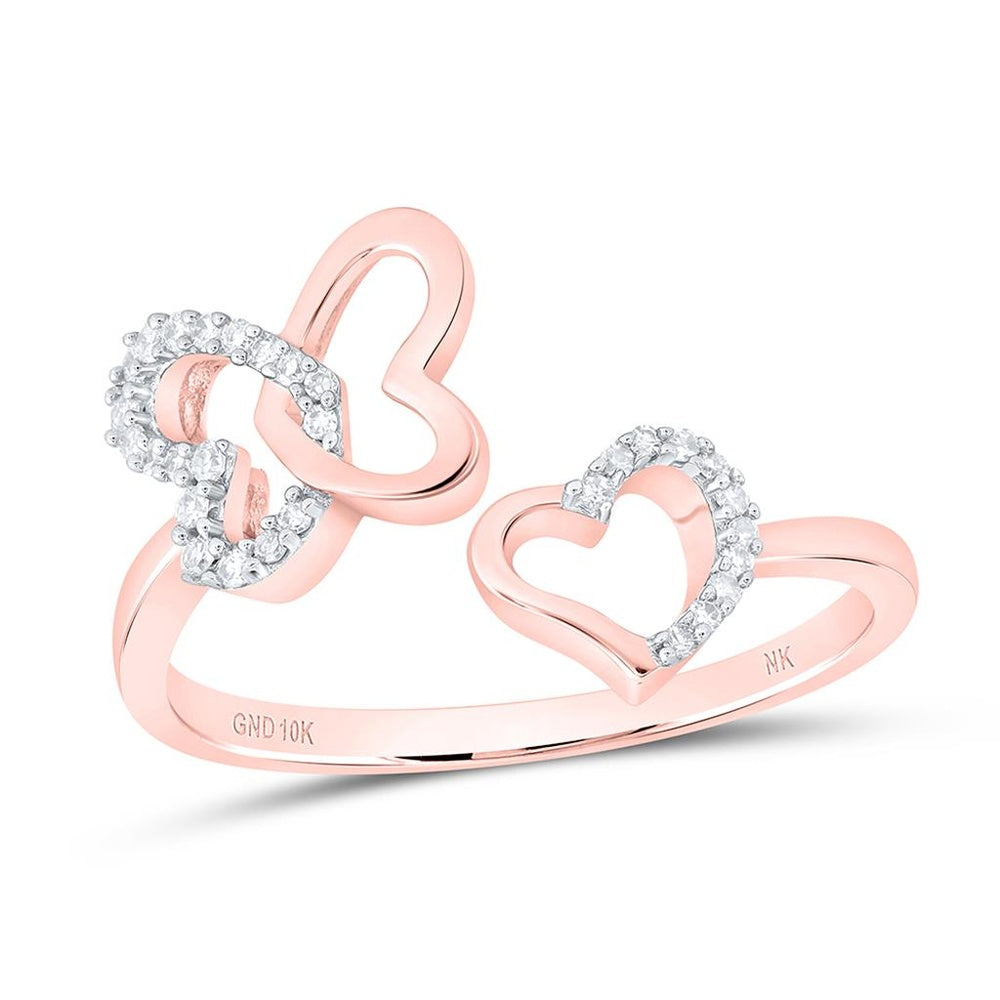 10K Rose Gold Diamond Butterfly Ring - 1/10 Carat Total Diamond Weight