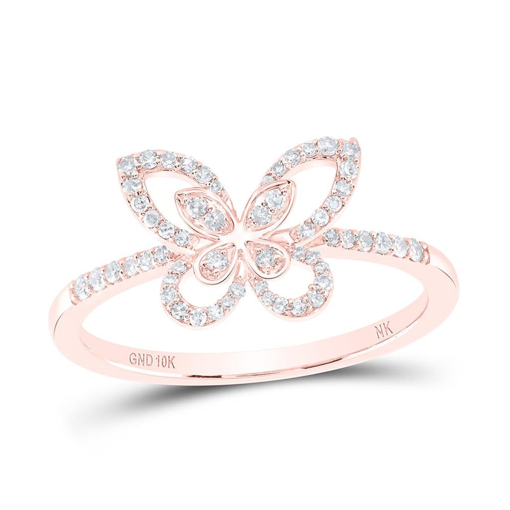 10K Rose Gold Diamond Butterfly Ring - 1/5 Carat Total Diamond Weight