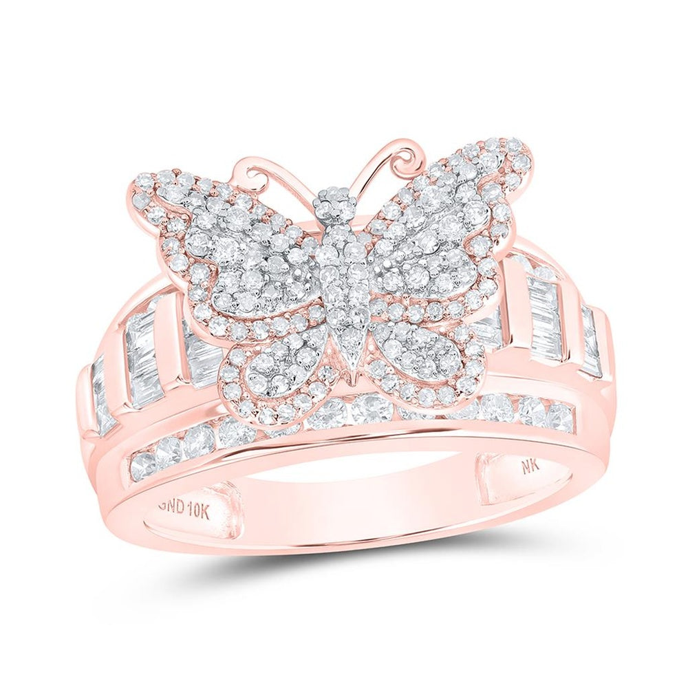 10K Rose Gold Diamond Butterfly Ring - 1 Carat Total Diamond Weight