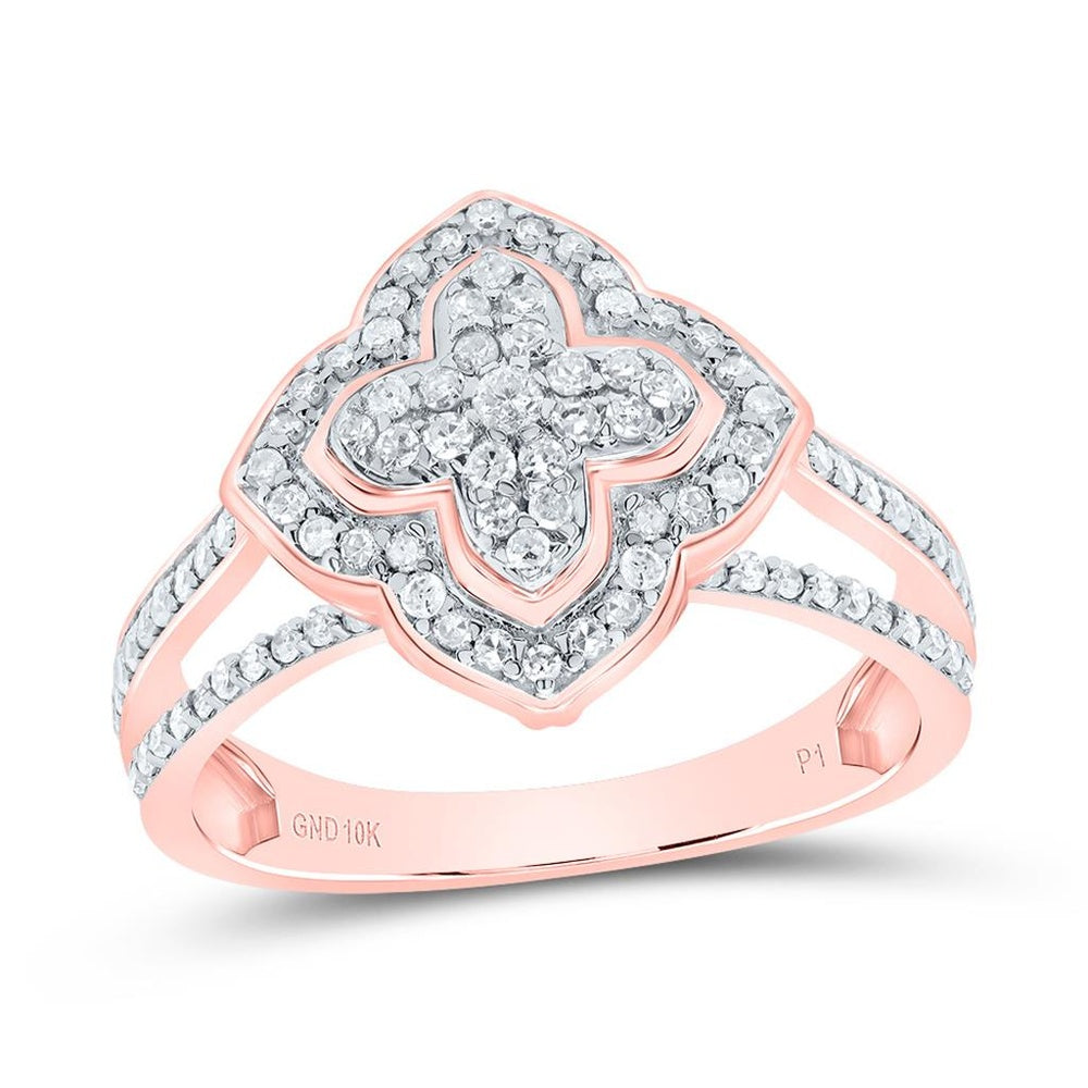 10K Rose Gold Diamond Clover Ring - 1/2 Carat Total Diamond Weight