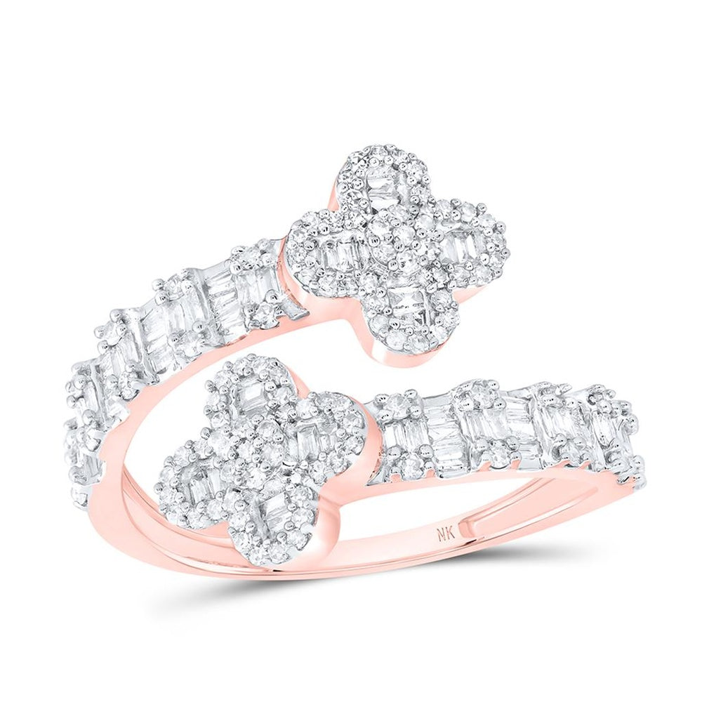 10K Rose Gold Diamond Clover Ring - 3/4 Carat Total Diamond Weight