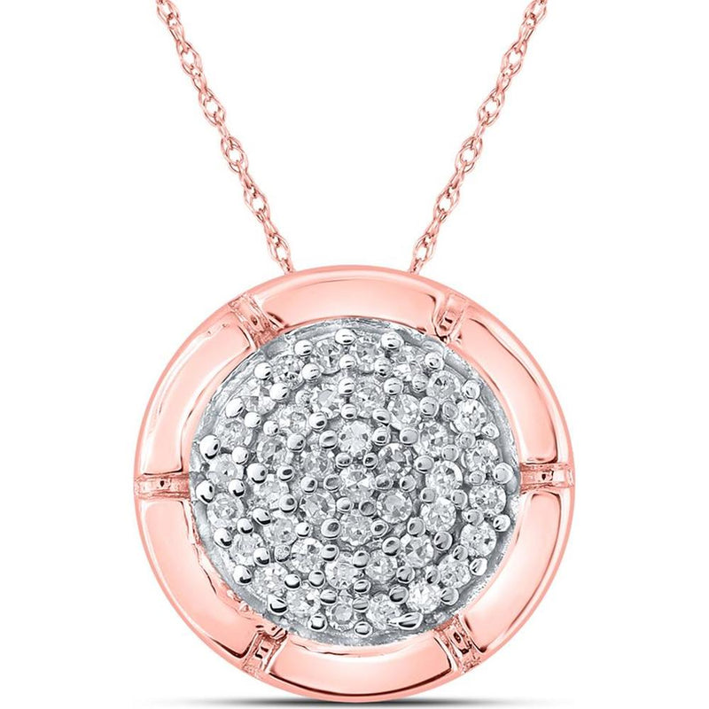 10K Rose Gold Diamond Cluster Pendant Necklace with Prong-Set Round Diamonds - 1/6 Carat Total Diamond Weight
