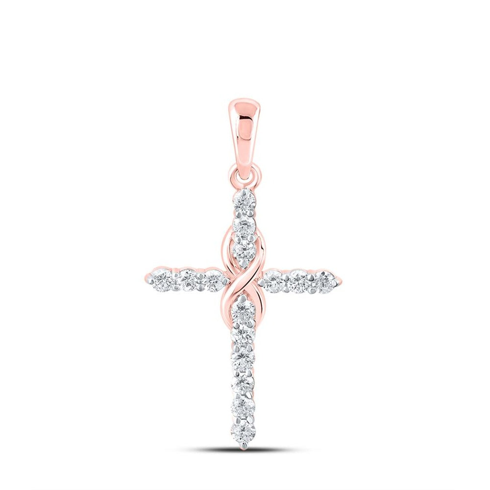 10K Rose Gold Diamond Cross Pendant - 1/2 Carat Total Diamond Weight