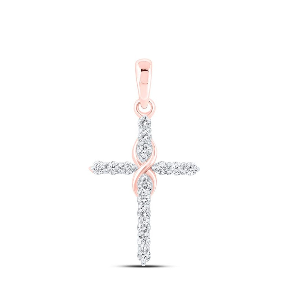10K Rose Gold Diamond Cross Pendant - 1/4 Carat Total Diamond Weight