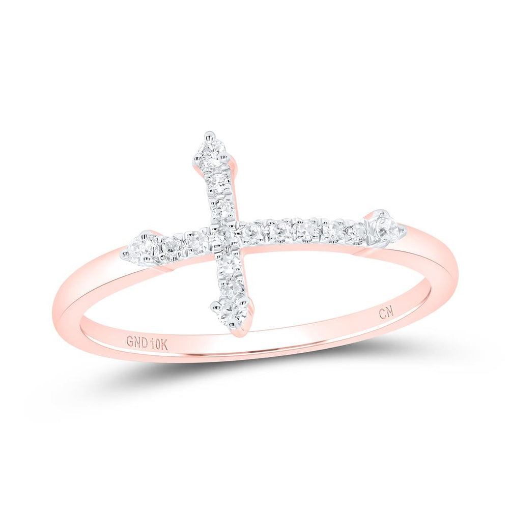 10K Rose Gold Diamond Cross Ring - 1/10 Carat Total Diamond Weight