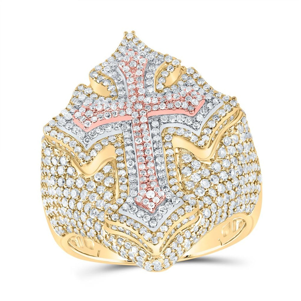 10K Rose Gold Diamond Cross Ring - 2 7/8 Carat Total Diamond Weight
