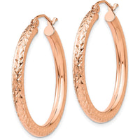 10K Rose Gold Diamond-Cut 3mm Round Hoop Earrings - 30mm Length