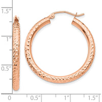 10K Rose Gold Diamond-Cut 3mm Round Hoop Earrings - 30mm Length