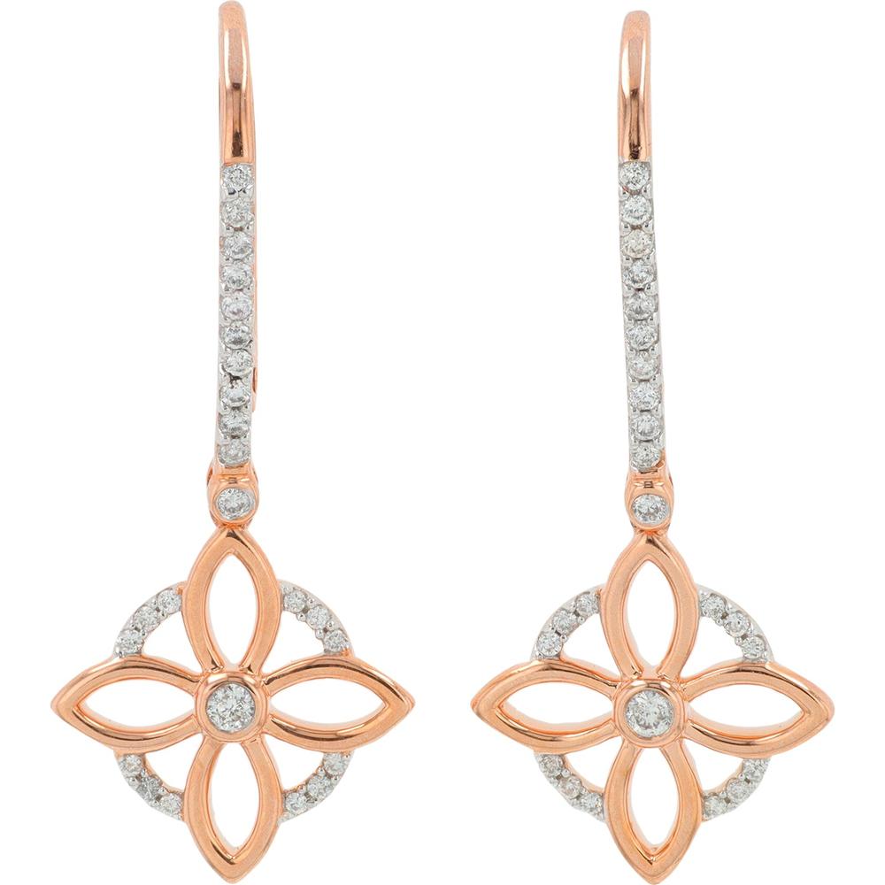 10K Rose Gold Diamond Drop Earrings with Floral Motif - 0.20 Carat Total Diamond Weight