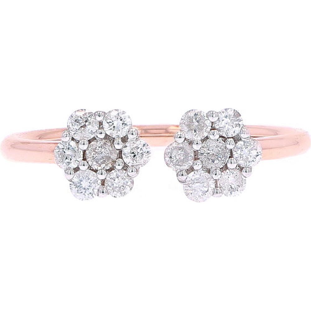 10K Rose Gold Diamond Flower Cuff Ring - 0.40 Carat Total Diamond Weight
