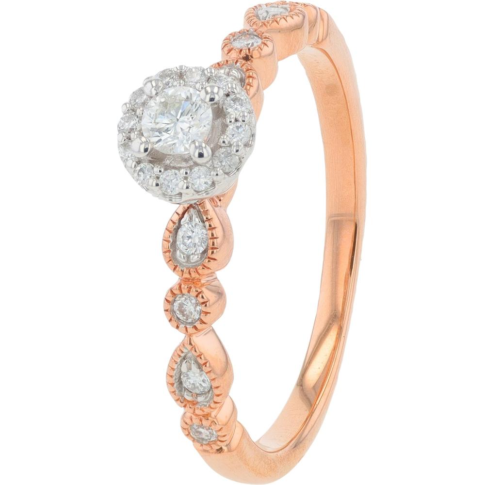 10K Rose Gold Diamond Halo Engagement Ring - 0.25 Carat Total Diamond Weight
