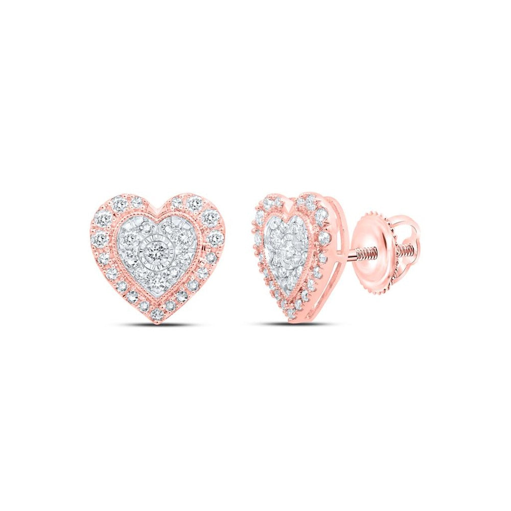 10K Rose Gold Diamond Heart Earrings - 1/2 Carat Total Diamond Weight