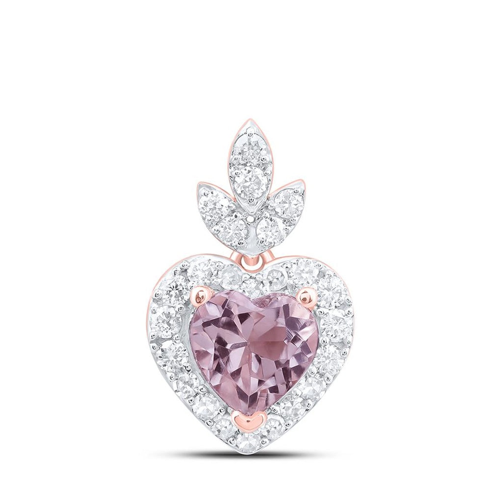 10K Rose Gold Diamond Heart Pendant - 1/2 Carat Total Diamond Weight