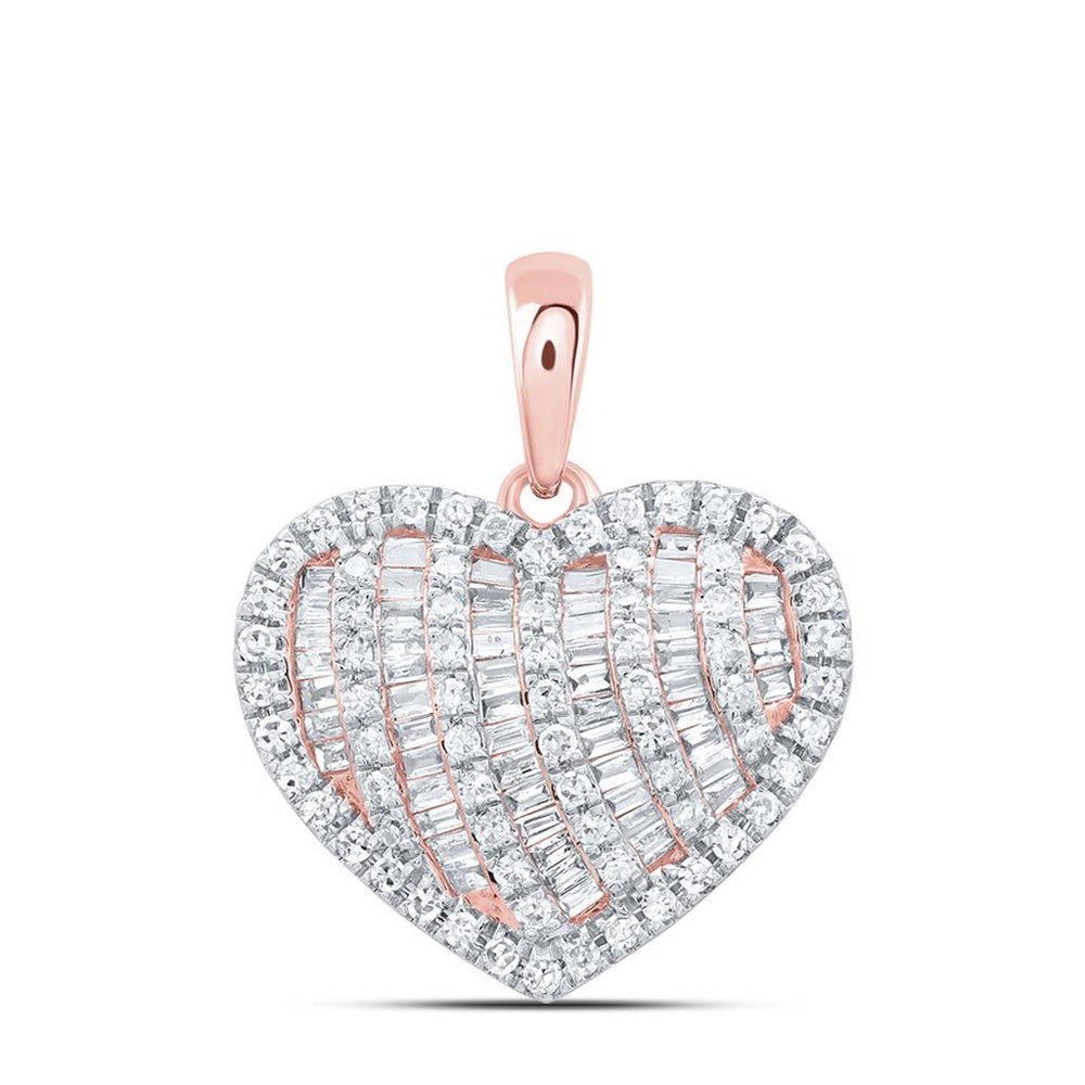 10K Rose Gold Diamond Heart Pendant - 1/2 Carat Total Diamond Weight