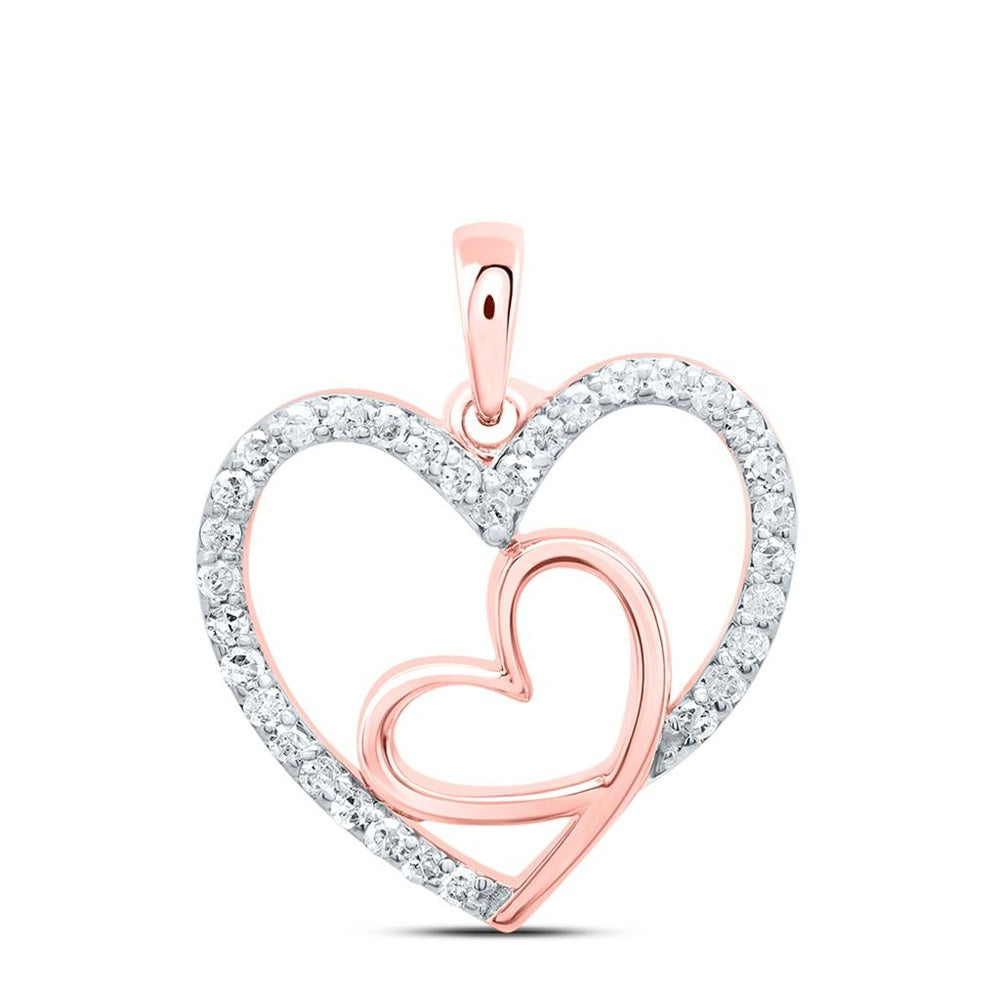 10K Rose Gold Diamond Heart Pendant - 1/5 Carat Total Diamond Weight