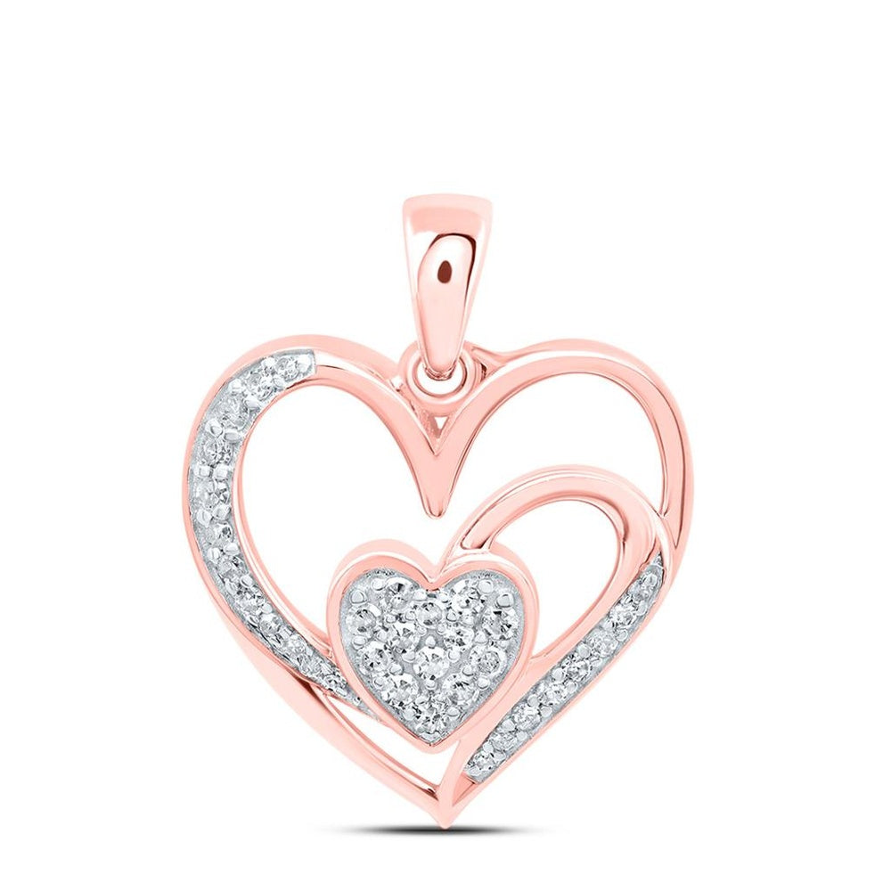 10K Rose Gold Diamond Heart Pendant - 1/7 Carat Total Diamond Weight