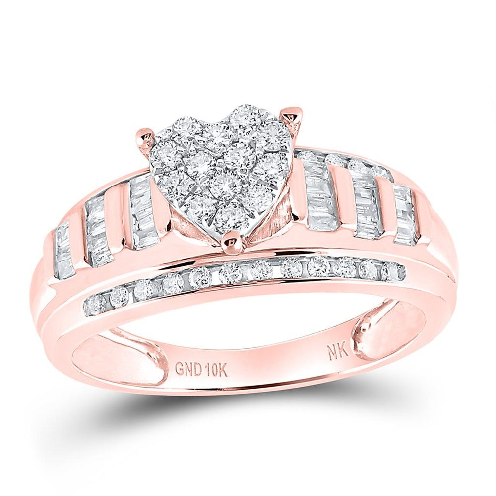10K Rose Gold Diamond Heart Ring - 1/2 Carat Total Diamond Weight