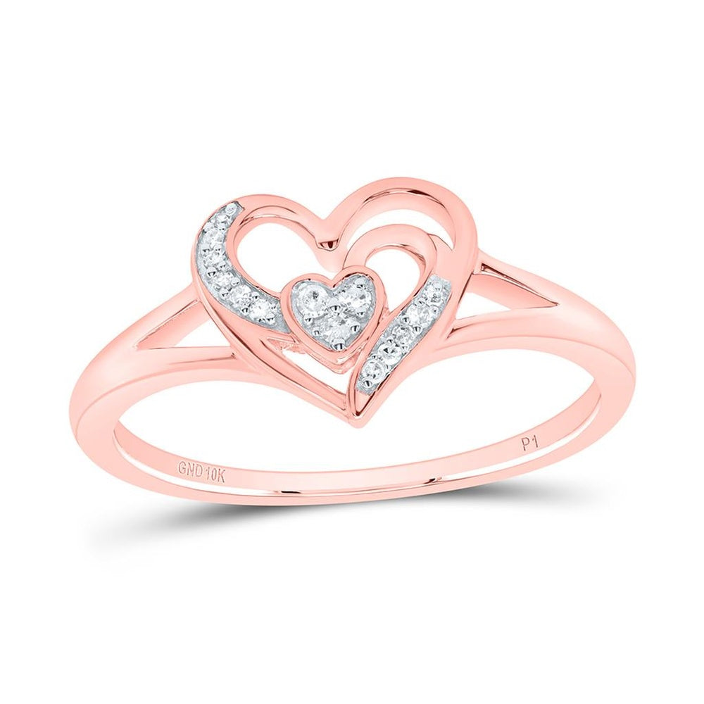 10K Rose Gold Diamond Heart Ring - 1/20 Carat Total Diamond Weight