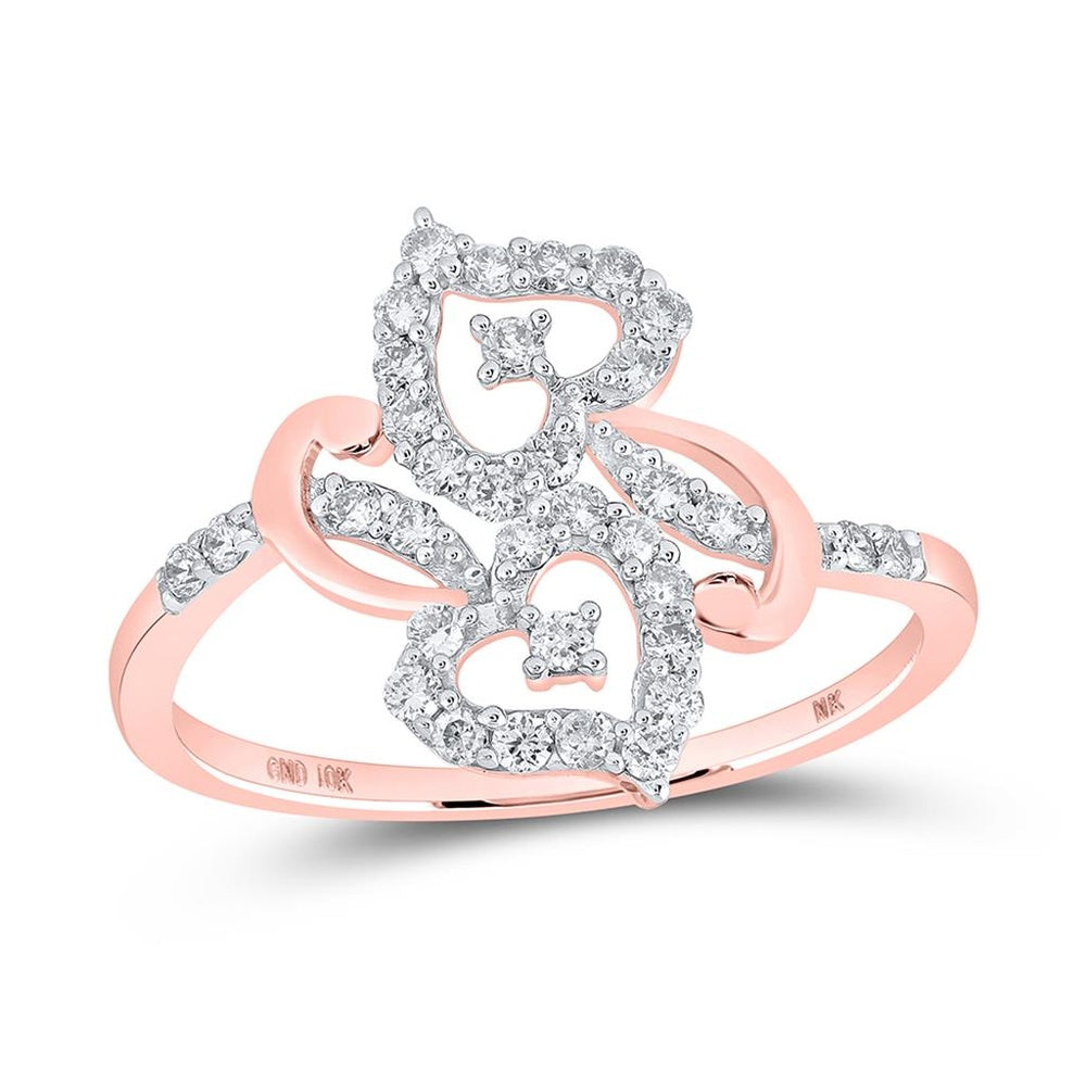 10K Rose Gold Diamond Heart Ring - 1/3 Carat Total Diamond Weight