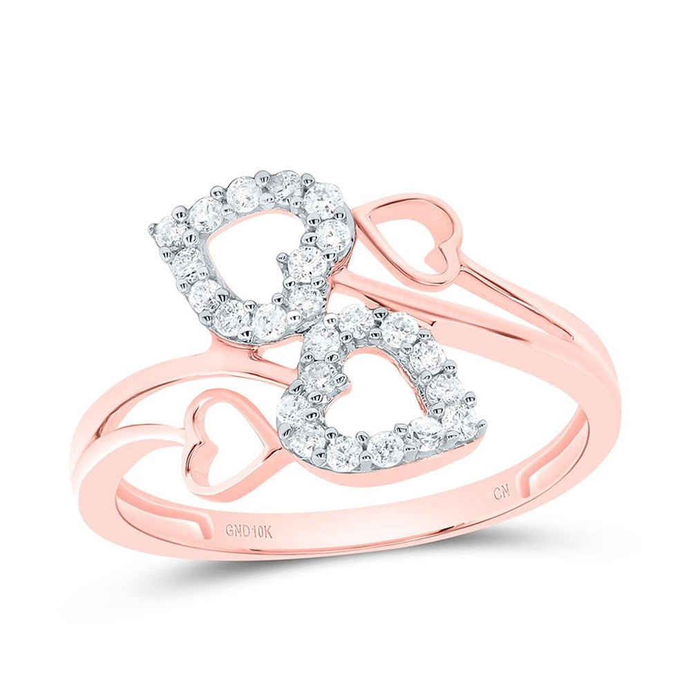 10K Rose Gold Diamond Heart Ring - 1/4 Carat Total Diamond Weight