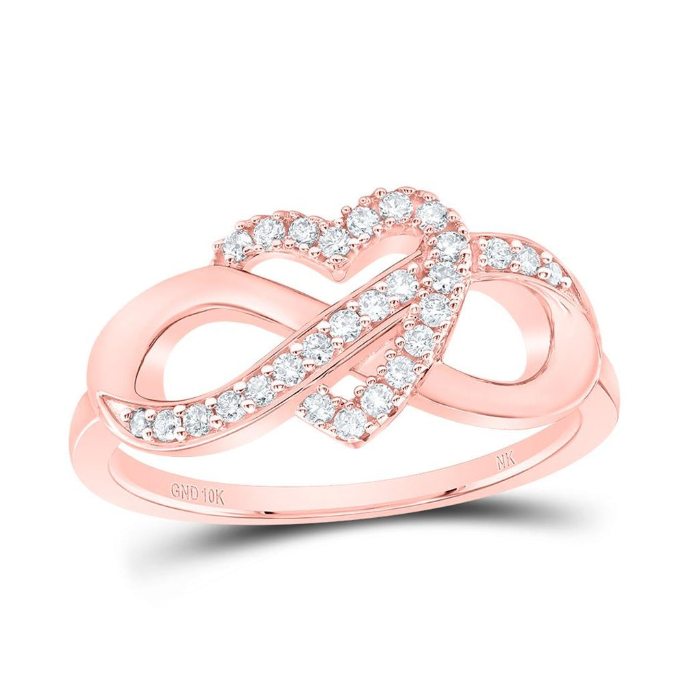 10K Rose Gold Diamond Heart Ring - 1/5 Carat Total Diamond Weight