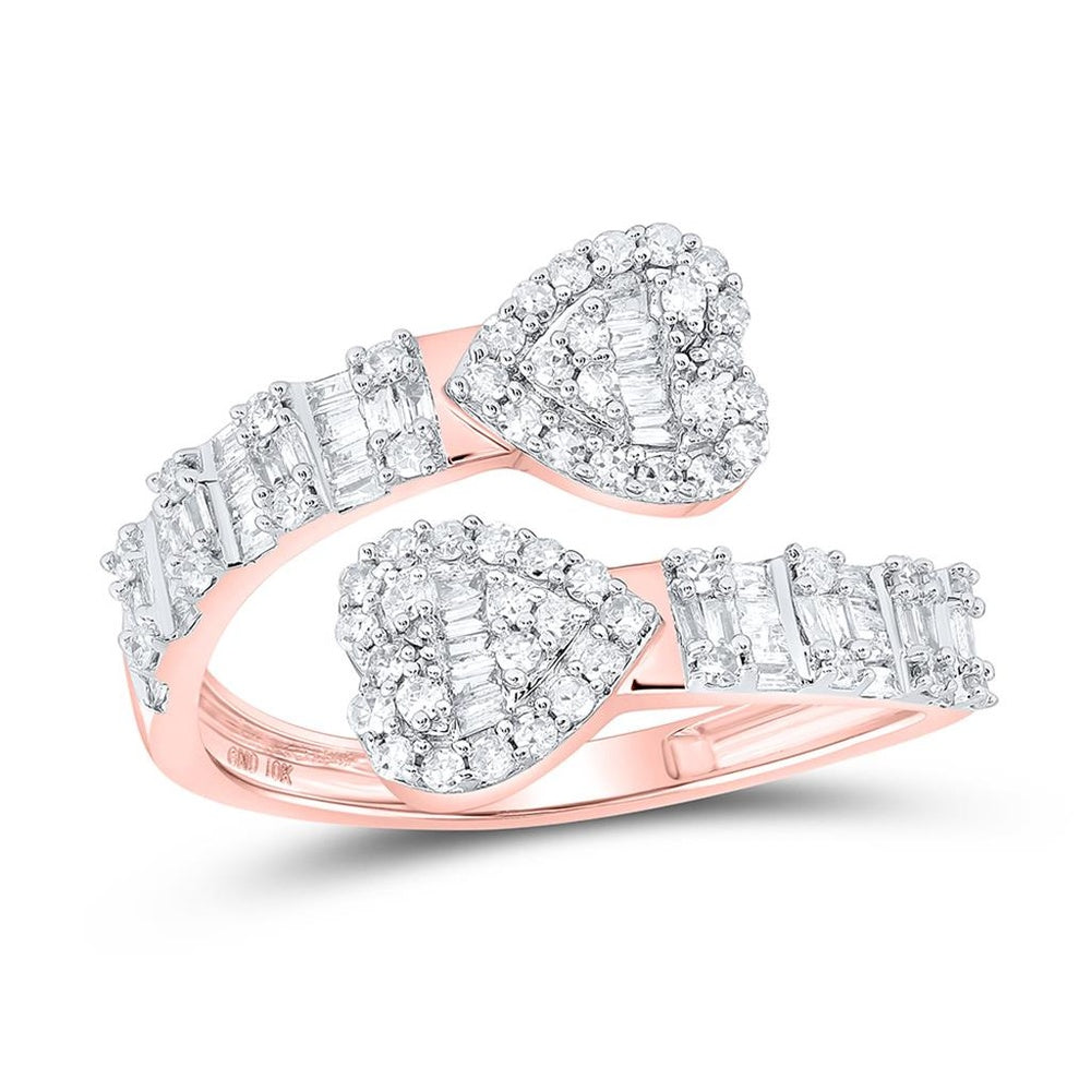 10K Rose Gold Diamond Heart Ring - 5/8 Carat Total Diamond Weight
