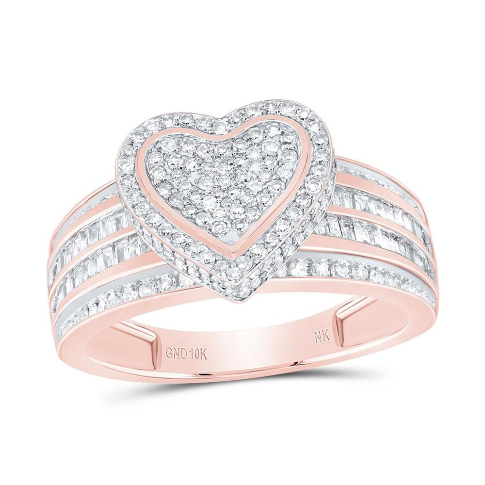 10K Rose Gold Diamond Heart Ring - 5/8 Carat Total Diamond Weight