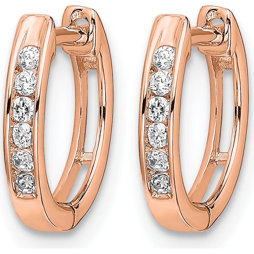 10K Rose Gold Diamond Hinged Hoop Earrings - 0.10 Carat Total Diamond Weight by Oro Pregiato