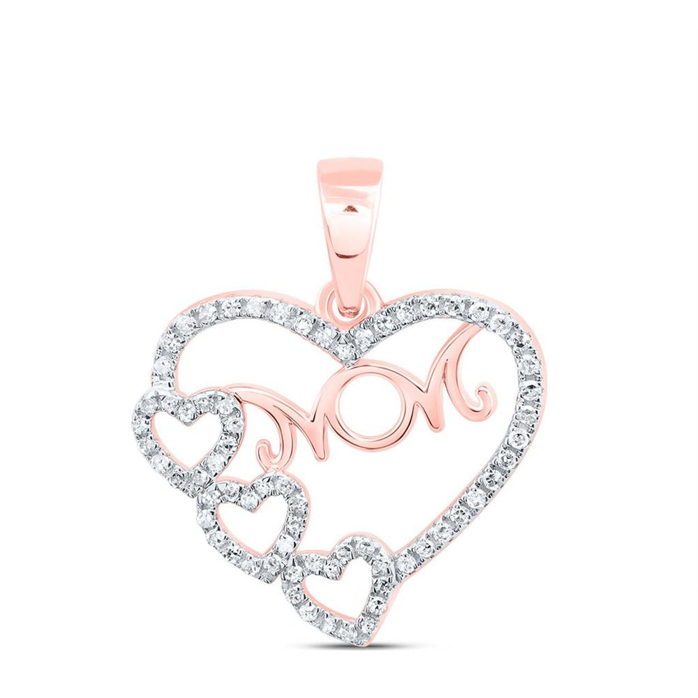 10K Rose Gold Diamond Mom Heart Pendant - 1/7 Carat Total Diamond Weight