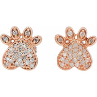 10K Rose Gold Diamond Paw Print Stud Earrings - 0.15 Carat Total Weight